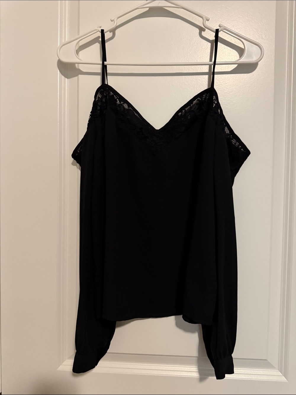 Express Black Lace-Trim Cold Shoulder Cami Top
